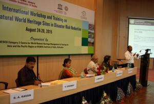 Shirish Ravan of UN-SPIDER speaking on "Role of earth observation in maitaining health of natural heritage sites"