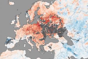 MODIS image caught by NASA's Terra satellite shows high temperatures in Europe