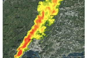 Result of taking rainfall information of the X-band MP radar into GIS (2014.08.20 1:00 and 4:00 ).