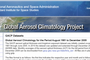 Screenshot of the Global Aerosol Climatology Project website.
