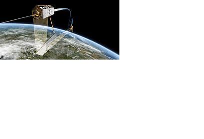 Illustration of TerraSAR-X orbiting Earth along with TanDEM-X