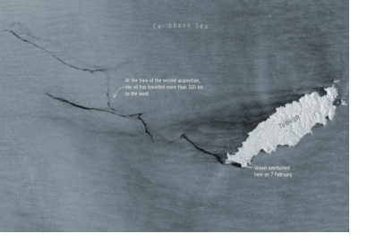 Sentinel-1 Image showing the Tobago Oil Spill on 14/02/2024