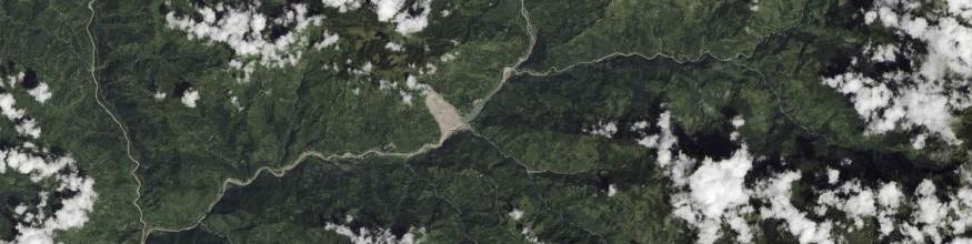 In the early hours of August 2, 2014, nearly 2 kilometers of hillside collapsed in rugged northern Nepal. Image: NASA. In the early hours of August 2, 2014, nearly 2 kilometers of hillside collapsed in rugged northern Nepal. Image: NASA.