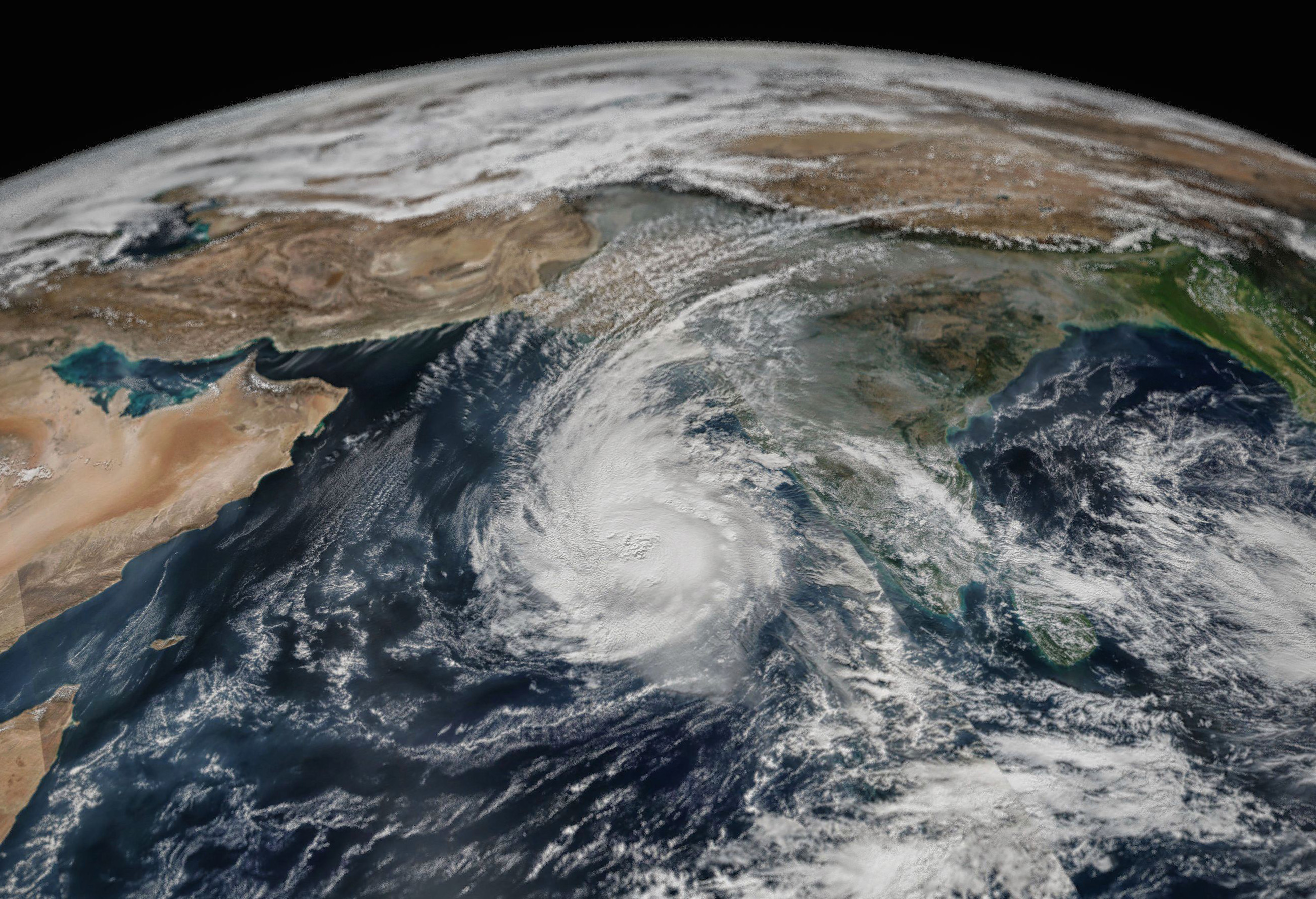 Cyclone Ockhi over the Arabian Sea on 3 December 2017. Based on VIIRS / SuomiNPP satellite data. Image: Antti Lipponen/ Flickr.