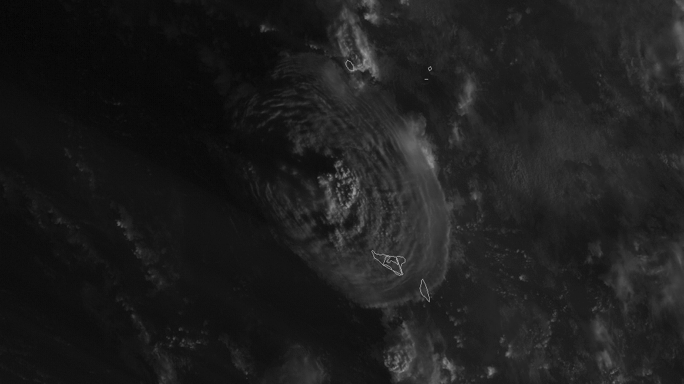 NOAA’s GOES West satellite captured another explosive eruption of the Hunga Tonga-Hunga Ha'apai volcano. (Image Credit: NOAA)
