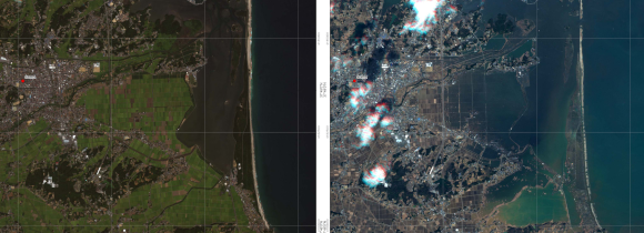 Satellite imagery before and after the March 2011 tsunami in Japan