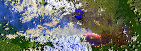 Satellite image of a wildfire at Mount Kilimanjaro