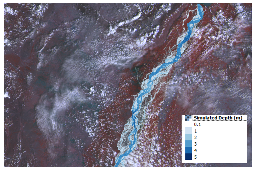 Simulated flood extent overlay with satellite imagery