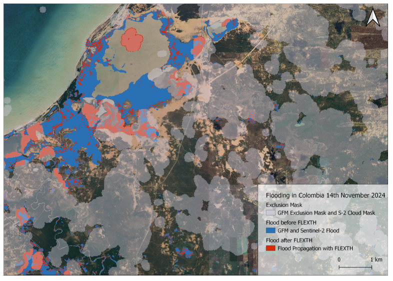Flood Extent Mapping in Colombia (14 November 2024) Using GFM, Sentinel-2 and FLEXTH Algorithm
