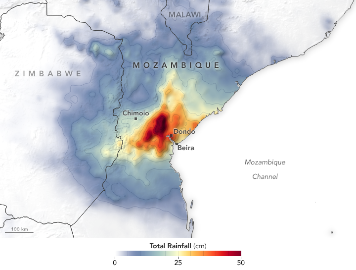 Mozambique rainfall accumulation from March 13 to March 20, 2019.
