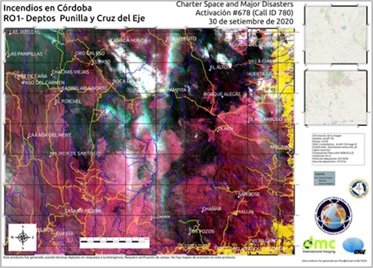Alsat-1B satellite imagery of forest fires in Argentina. Image: ASAL.
