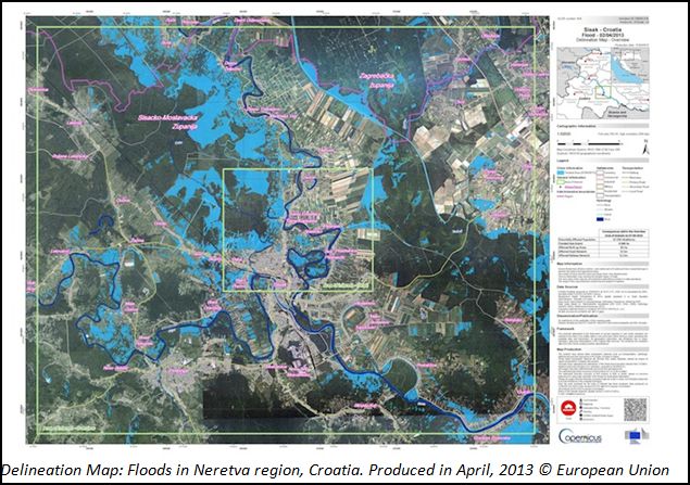 Delineation Map: Floods in Neretva Region, Croatia, April 2013. Courtesy: European Union.