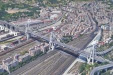 A satellite view of the Morandi Bridge in Genoa, Italy prior to its collapse in August 2018. Image: NASA/JPL-Caltech/Google. 