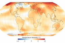 The map depicts global temperature anomalies in 2018. 