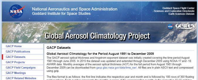 Screenshot of the Global Aerosol Climatology Project website. Screenshot of the Global Aerosol Climatology Project website.