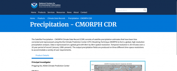 Screenshot of CMORPH Data Source 