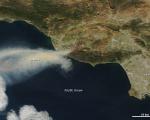 The red lines indicate areas where MODIS detected fires.