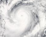 Satellite image of typhoon hitting the Philippines