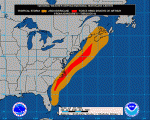 Forecast map of wind for Hurricane Arthur