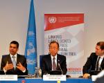 Under-Secretary and High Representative Gyan Acharya, UN Secretary-General Ban Ki-moon, Austrian Foreign Minister Sebastian Kurz and the UN LLCDs Conference in Vienna (Image: UNIS Vienna)