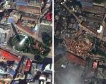 Dharahara tower in Kathmandu before and after the earthquake (Image: DigitalGlobe) 