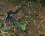 Landsat 8 captured the Lower Sesan II Dam and its adjacent rivers on 1 February 2018. While in 2010, 3 percent of Cambodia’s domestically generated electricity came from hydropower, by 2016, hydropower supplied 60 percent. Image: NASA.