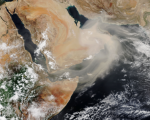 An image of a dust storm over the Arabian Peninsula captured by the Suomi National Polar-orbiting Partnership satellite in July 2018. Image: NASA Earth Observatory