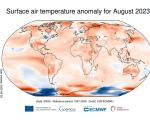 Surface air temperature anomaly for August 2023 (range between1940 and 2023; source: Copernicus Climate Change Service)