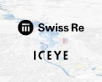 Swiss Re and ICEYE logos with flood extent analytics visualisation in the background. Image: ICEYE.