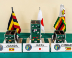 BIRDS-5 satellite constellation developed by Uganda, Zimbabwe, and Japan sits on table prior to launch.