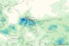 In this map, based on TRMM data, heavier rainfall is shown in dark blue.