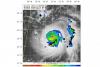 Satellite image from the Naval Research Lab are overlaid with lightning strokes (shown as black circles) of Hurricane Mathew on 4 October 2016. Image: WWLLN-TC