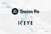 Swiss Re and ICEYE logos with flood extent analytics visualisation in the background. Image: ICEYE.