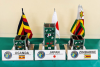 BIRDS-5 satellite constellation developed by Uganda, Zimbabwe, and Japan sits on table prior to launch.
