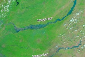 Ganges and Yamuna river seen from space by MODIS/Aqua on 21 June 2013