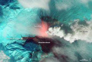 false-color image shows heat from the flows