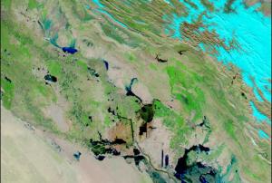 Archived satellite image of a flood in Iraq in 2004.