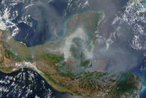MODIS image a smoke cloud over Yucatan Peninsula, Mexico