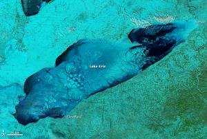 MODIS infrared image of Lake Erie in Canada showing the ice cover