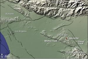 Fault lines in Los Angeles region , showing possible high risk seismic zones