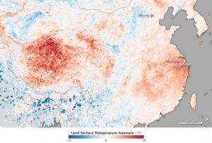 satellite data shows heat wave in China