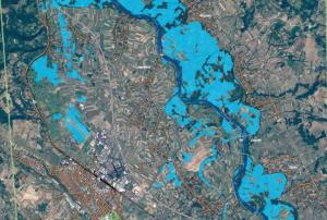 Extent of floods near Jagodina, Serbia on 15 May 2014