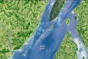 Satellite image of India’s Hugli River, one of the many branches of the Ganges (Image: NASA)