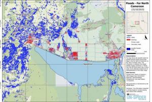 Preliminary flood map created by UN-SPIDER using Sentinel-1 radar imagery.