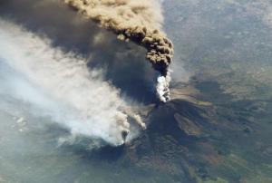 A photo of Mt. Etna erupting on 30 October 2002, taken by astronauts aboard the International Space Station. Image: NASA Earth Observatory/Earth Sciences and Image Analysis Laboratory at Johnson Space Center.