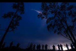 NASA´s capture with a long exposure of spectators watching Delta 2 rocket carrying the SMAP satellite launched in January 2015