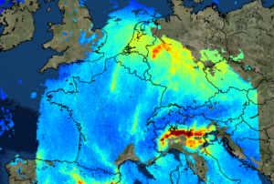 Nitrogen dioxide concentration over Europe captured by Sentinel 5P Image: ESA European Space Agency.
