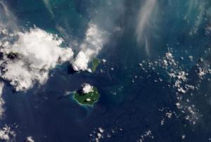 Anak Krakatau captured by the Operational Land Imager (OLI) on Landsat 8 on 13 April 2020. Image: NASA.
