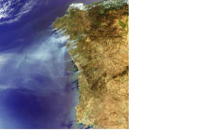 Envisat image of fires in Spain and Portugal in August 2006. 