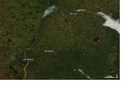 Aerial view of the Parana River acquired by NASA on 11 June 2014 